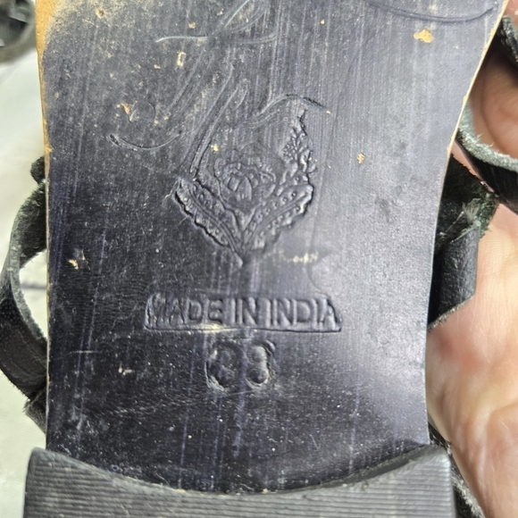 Free People black leather boho hippie gladiator ankle wrap sandals - Picture 6 of 12